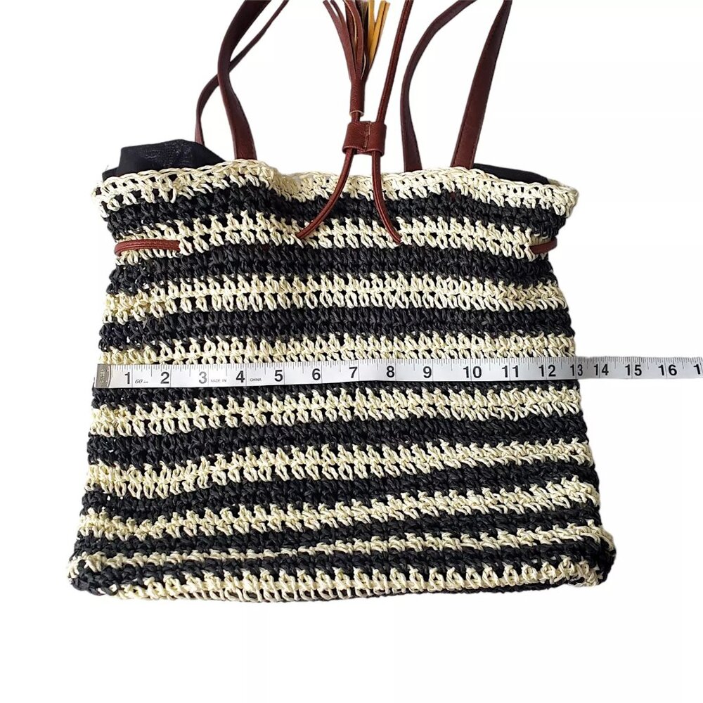 Nora Everyday Striped Drawstring 100% Paper Shoulder Bag Boho Beachy Summer - Picture 4 of 13